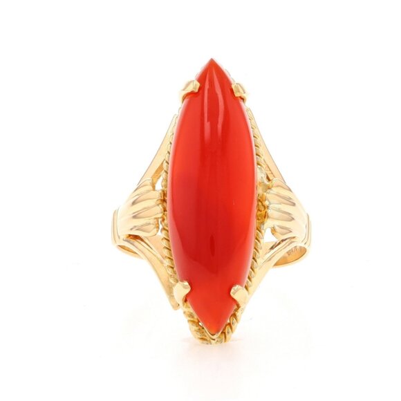 Yellow Gold Carnelian Vintage Cocktail Solitaire Ring 18k Marquise